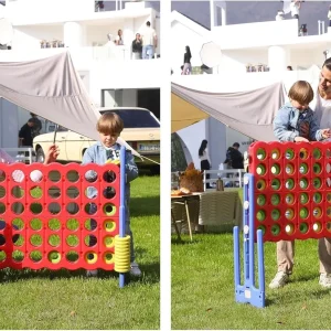 Block Party Inflatable (Commercial Grade – Kids & Adults) (Jump, slide & hoops. Includes: bounce house, 3 tables (with 24 chairs), 4 yard games, and a Popcorn machine)